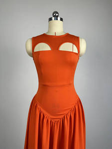 <span class=keywords><strong>Robe</strong></span> longue évasée sans manches <span class=keywords><strong>orange</strong></span> vif pour femme, avec découpes, idéale pour les soirées et les occasions formelles - Product Image 2