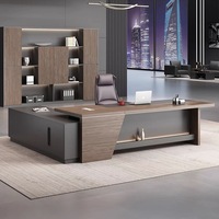 Meubles de bureau en vente flash, table de bureau au prix de gros, bureau de direction en MDF brun foncé avec bibliothèque