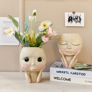 Florero de cara humana decoración chica cara <span class=keywords><strong>cabeza</strong></span> planta jarrón maceta figura artesanía almacenamiento jarrón decorativo cara para decoración del hogar - Product Image 3