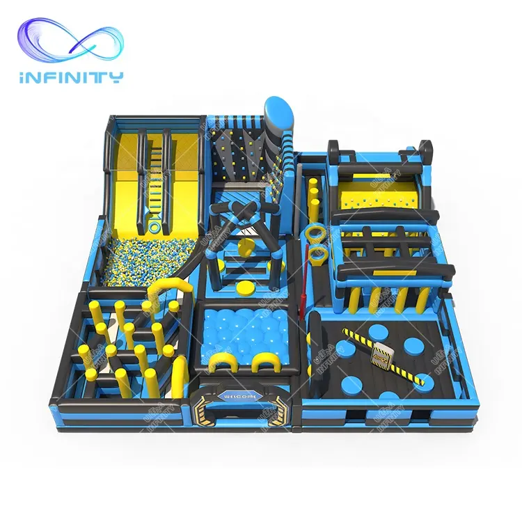 도매 실내 팽창식 테마 파크 팽창식 도약자 공 구덩이 장애물 코스 놀이 게임 거대한 운동장