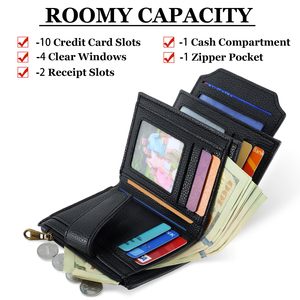 Cartera Bifold de Cuero Negro, Monedero Pequeño con Cremallera, Bloqueo RFID, Tarjetero para Mujer, para Viajes Diarios - Product Image 4