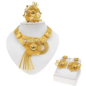High Quality Luxury brazilian 22k gold plated jewelry set big flower jewelry accessories for women