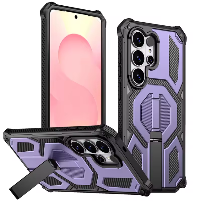 For Samsung Galaxy S26 Ultra TPU PC Corner Airbag Shockproof Magnetic Phone Case Hidden Metal Vertical Stand Compatible A57 A37
