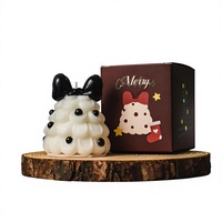 Bougie parfumée artisanale en cire de soja en forme de sapin de Noël avec nœud noir, style gâteau 3D, décoration de table du Nouvel An, boîte cadeau