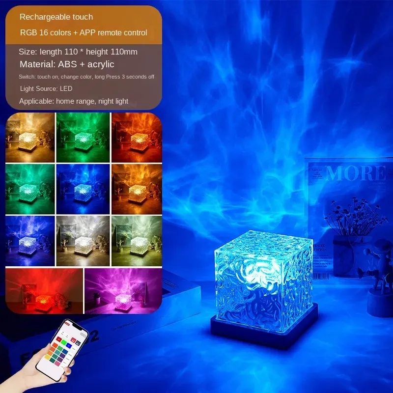Lampu meja kristal Led 16 warna, lampu meja kristal Led Rgb berubah 16 warna, lampu malam sentuh isi ulang daya Usb