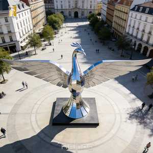 Sculpture de phénix en acier inoxydable de grande taille RELONG, art abstrait moderne pour la décoration de la place publique en plein air - Product Image 1
