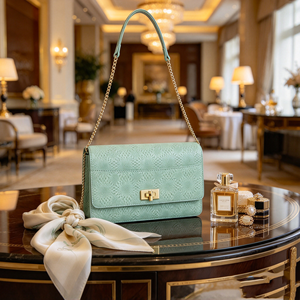 Women Mint Green Embossed Faux Leather Flap Shoulder Bag <b>Gold</b> Turn Lock Chain Crossbody <b>Handbag</b> For Party Dating - Product Image 5