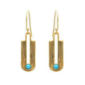 Boucles d'oreilles turquoise forme ronde plaqué or fin 925 argent sterling fini bleu turquoise boucle d'oreille en gros - Product Image 1