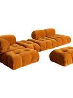 Canapé modulaire en velours de peau de mouton, style nordique moderne et minimaliste, couleur crème, luxe discret, pour salon, en forme de L, avec structure en bois