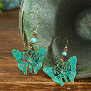 Vintage Flower Drop <b>Earrings</b> Women's Turquoise Alloy 22k <b>Gold</b> Plated Everyday Wear Fine <b>Dangle</b> <b>Earrings</b> - Product Image 2