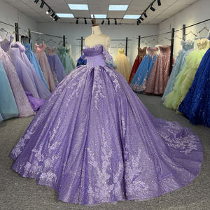 Vestidos de quinceañera Jancember 6848 con purpurina morada, perlas y cuentas para chicas de 15 años. - Product Image 2