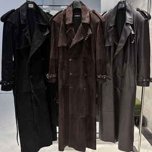 Manteau <span class=keywords><strong>trench</strong></span> en <span class=keywords><strong>daim</strong></span> véritable pour femme, longueur au sol 150 cm - Product Image 4