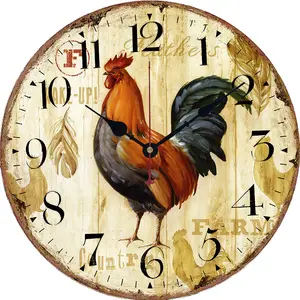 Horloge murale en bois Mdf de Style Pastoral européen OEM, décoration personnalisée pour la maison, mécanisme silencieux pour la décoration du salon de la ferme