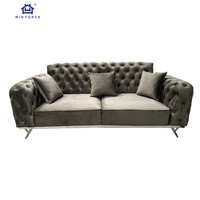Win Force Canapé sectionnel modulaire de style européen moderne Canapé d'angle en velours en tissu Chesterfield avec poufs pour le salon