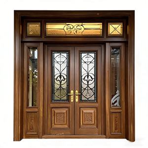 Porte double en bois massif pour entrée principale de villa, très vendue en Amérique du Nord – Porte d'entrée en bois et verre en noyer massif et MDF - Product Image 2