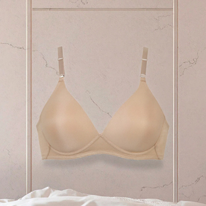 <b>Women's</b> Seamless Triangle Bra Wireless Soft Cup Adjustable Straps Beige Basic Everyday <b>Bralette</b> - Product Image 3