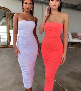 Vestido de Verano Blanco de 2 <span class=keywords><strong>Capas</strong></span> Personalizable para Mujer, Elegante Vestido Maxi Fruncido, Vestido Largo Rosa para Fiesta, Vestido Sexy para Noche de Fiesta - Product Image 5