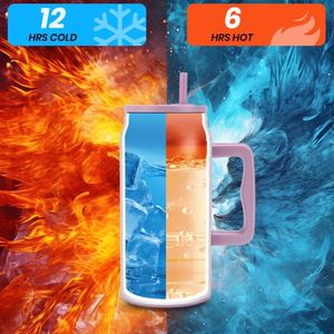 Bouteille d'eau isotherme en acier inoxydable à double paroi de 50 oz avec logo personnalisé, thermos, tasse de voyage, gobelet avec poignée - Product Image 4