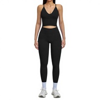 Set Yoga Solid Seamless Custom Logo, Pakaian Fitness Cantik dengan Desain Punggung Terbuka, Elastis Tinggi untuk Lari dan Olahraga, Set 2-Piece Wanita