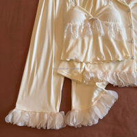 Pyjama élégant 3-en-1 double face en velours pour femme, avec dentelle douce, vêtements de nuit thermiques doux pour l'hiver, tenue d'intérieur