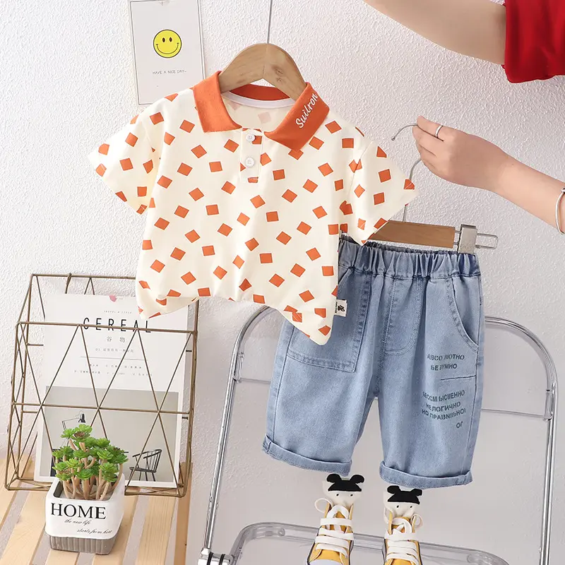 夏の子供服男の子服2ピースセットファッションクールポロTシャツショーツブティック幼児カジュアル衣装