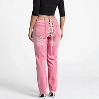 Nouveau Jean Femme Tendance à Lacets Coupe Slim avec Œillets Contrastants Créatifs au Dos et Bretelles – Vente en Gros