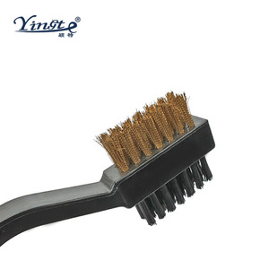 Yinste Double Headed Long Handle <b>Brush</b> Copper <b>Wire</b> Golf Club Cleaning Tool Durable Stain Removal Shoe <b>Brush</b> - Product Image 2