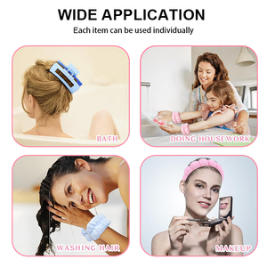 Pacchetto personalizzato per donne ragazze Spa da polso fascia elastica per capelli fascia per capelli in tessuto gonfio spugnoso Set di strumenti per il trucco con Washbag da viaggio - Product Image 5