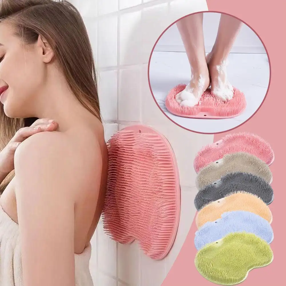 Exfoliating Shower Massage Scraper Bathroom Non-slip Bath Mat Back Massage Brush Silicone Foot Wash Body Cleaning Bathing Tool