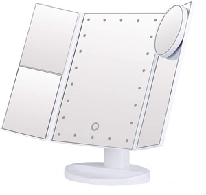 Haut niveau d'apparence <span class=keywords><strong>triple</strong></span> pli LED <span class=keywords><strong>miroir</strong></span> cosmétique interrupteur tactile 3x/2 surface de loupe <span class=keywords><strong>miroir</strong></span> cosmétique de bureau - Product Image 1