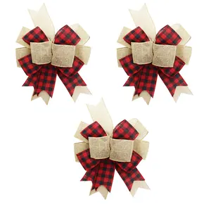 Christmas Bow Plaid Christmas Ribbon Manufacturer Wholesale Imitation Linen Black And White Red And Black Plaid Handmade Bow