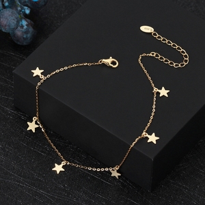 Hua Sheng Cadena de Pie de Plata S925 Ajustable con 25 Estrellas de Cinco Puntas de 6.6mm, Diseño Cruzado Estilo Europeo y Americano - Product Image 2