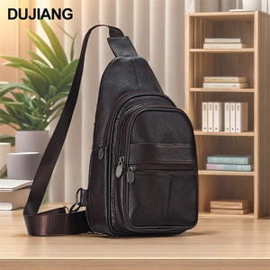 Sac de poitrine en cuir véritable Dujiang pour homme, grande capacité, sac bandoulière, style rétro pour le cyclisme en plein air - Product Image 1