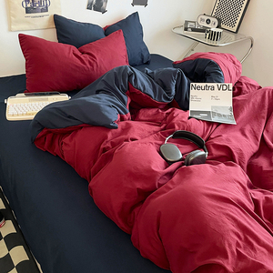 Ensemble de literie 4 pièces en coton lavé haute densité, couleur unie, doux, respirant, durable, pour toutes les saisons, pour la maison et l'hôtel - Product Image 2