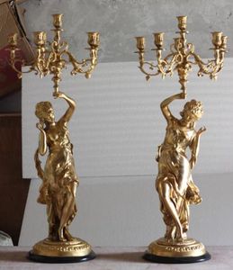 Un Par <span class=keywords><strong>de</strong></span> Candelabros <span class=keywords><strong>de</strong></span> Estilo Francés con Figuras <span class=keywords><strong>de</strong></span> Musas Doradas, <span class=keywords><strong>5</strong></span> Brazos, para Decoración del Hogar, Actividades Religiosas y Bodas - Product Image 2