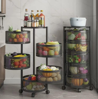 Chariot de stockage de cuisine robuste en métal support rotatif de légumes fruits avec roues