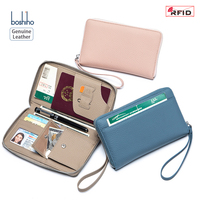 Portefeuille de voyage multifonctionnel pour femme, en cuir véritable, avec fermeture éclair, blocage RFID, dernier modèle