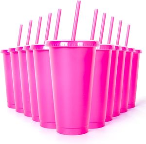 Custom Logo 24oz Plastic Reusable PP Stadium Classics Activity Gift Tumbler Coffee <b>Pink</b> Mug with Straw Lid Portable - Product Image 1