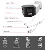 Cámara de Seguridad IP PoE de 8MP Compatible con Hik, 180 Grados, Doble Lente, Audio Bidireccional, Exterior, Impermeable, Tipo Bala