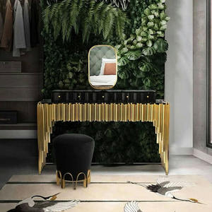 Luxury Gold Stainless Steel Makeup Vanity <strong>Table</strong> with Mirror and Drawers <strong>Narrow</strong> Long <strong>Dressing</strong> <strong>Table</strong> for Bedroom Glamorous Design - Product Image 3