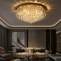 Lustre de plafond rond en acier inoxydable avec LED et cristaux contemporains, luminaire de plafond à montage en surface pour hôtel, salon