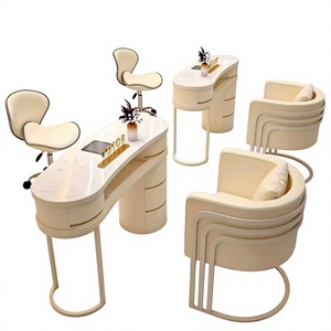 Ensemble table et chaise pour manucure avec plateau en marbre, prise pour aspirateur intégrée et table de soin des ongles - Product Image 1