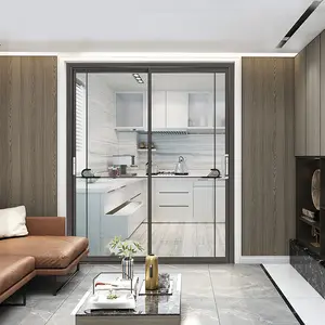 Pintu Geser Yang Sangat Sempit dengan Kunci Interior Ruang Tamu Aluminium Bingkai Sempit Pintu Geser Balkon Pintu Geser Prancis Interior