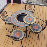 Combinaison de chaise de table d'extérieur en fer pour jardin et cour pour barbecue et pots de fleurs et jardinières