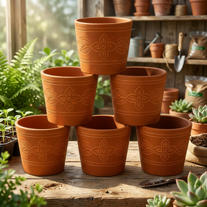 Pots de pépinière en terre cuite avec motif floral pour le jardinage en extérieur et en intérieur, en matériau durable en fibres végétales - Product Image 3