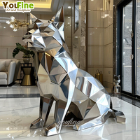 Sculpture de chien en acier inoxydable poli miroir, artisanat moderne
