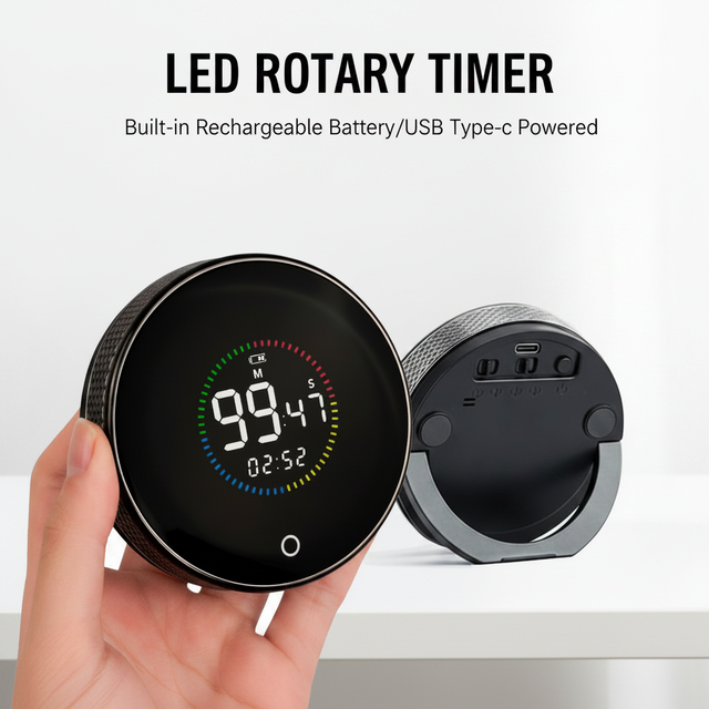 Rechargeable Plastic LED Rotary Kitchen Digital Timer Countdown Loud Alarm Cooking Visual Timers with USB Magnetic Stand Back