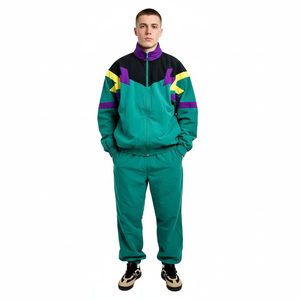 Chándal cortavientos personalizado de dos piezas, chaqueta de retazos con cremallera, ropa de calle de nailon y poliéster, conjunto corto - Product Image 1