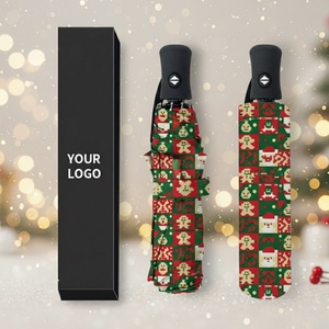 Selected Christmas Gift Manual Iron <b>Frame</b> Folding Portable Santa Gingerbread Man Cookies Pattern Umbrella Gift Set - Product Image 6