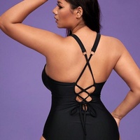 Maillot de bain une pièce dos nu amincissant pour femme, en nylon noir et bleu, grandes tailles L à 4XL, le plus vendu